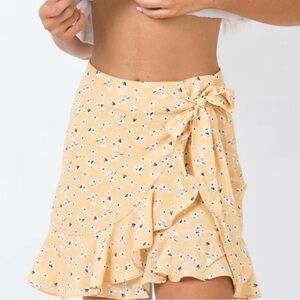 Princess Polly Floral Yellow Wrap Skirt